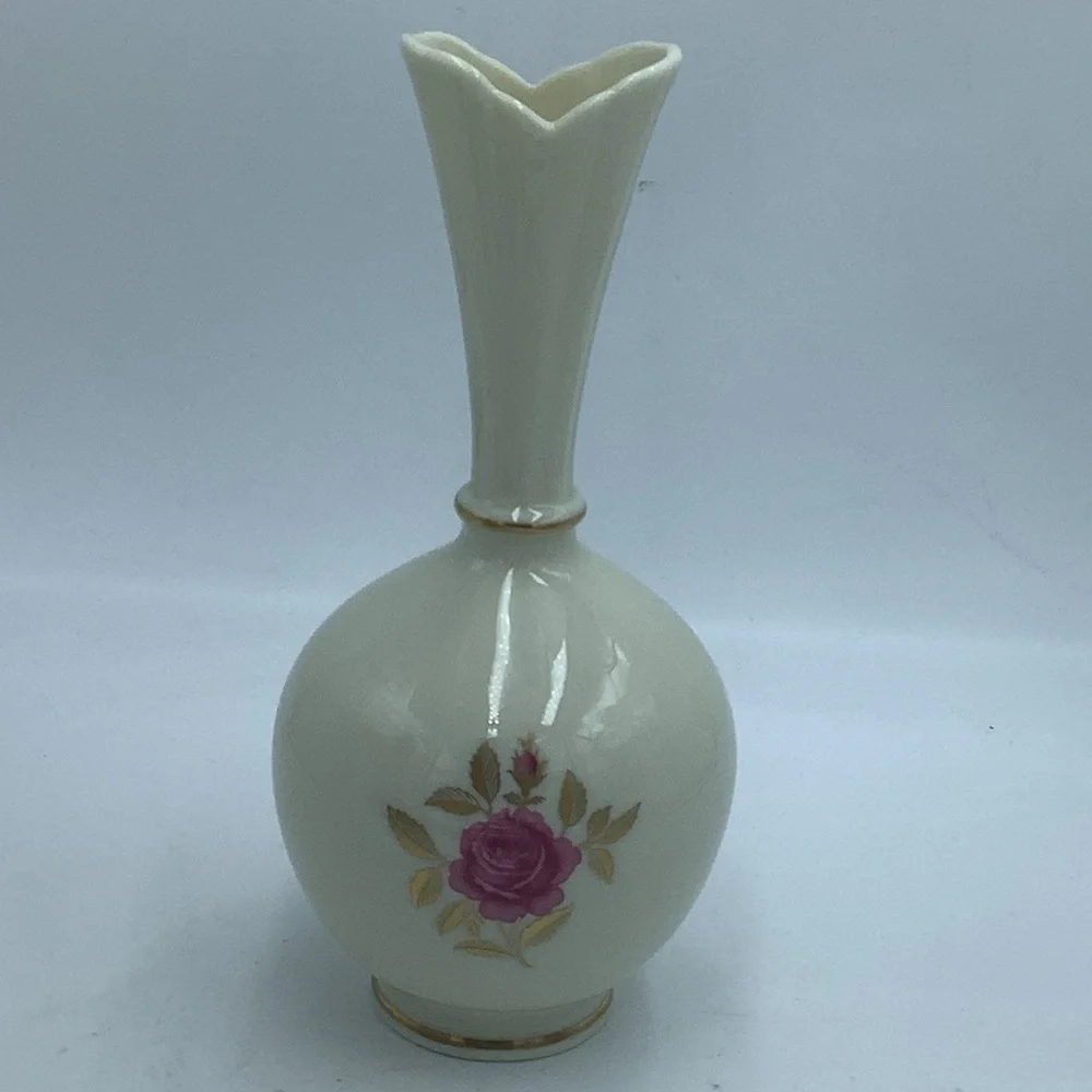 Vintage Lenox Bud Vase Pink Rose Hand Decorated in 24K Gold